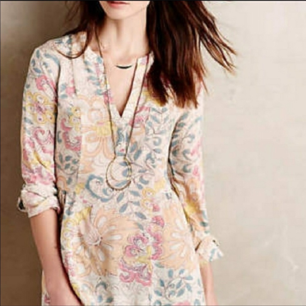 Anthropologie Maeve Floral Tunic Blouse size 4 💐